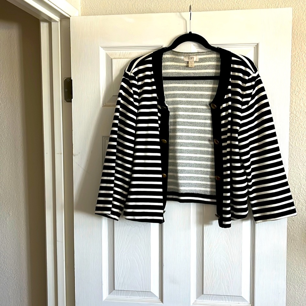 Loft, very chic open stripped sweater. Wear it casually or dressy